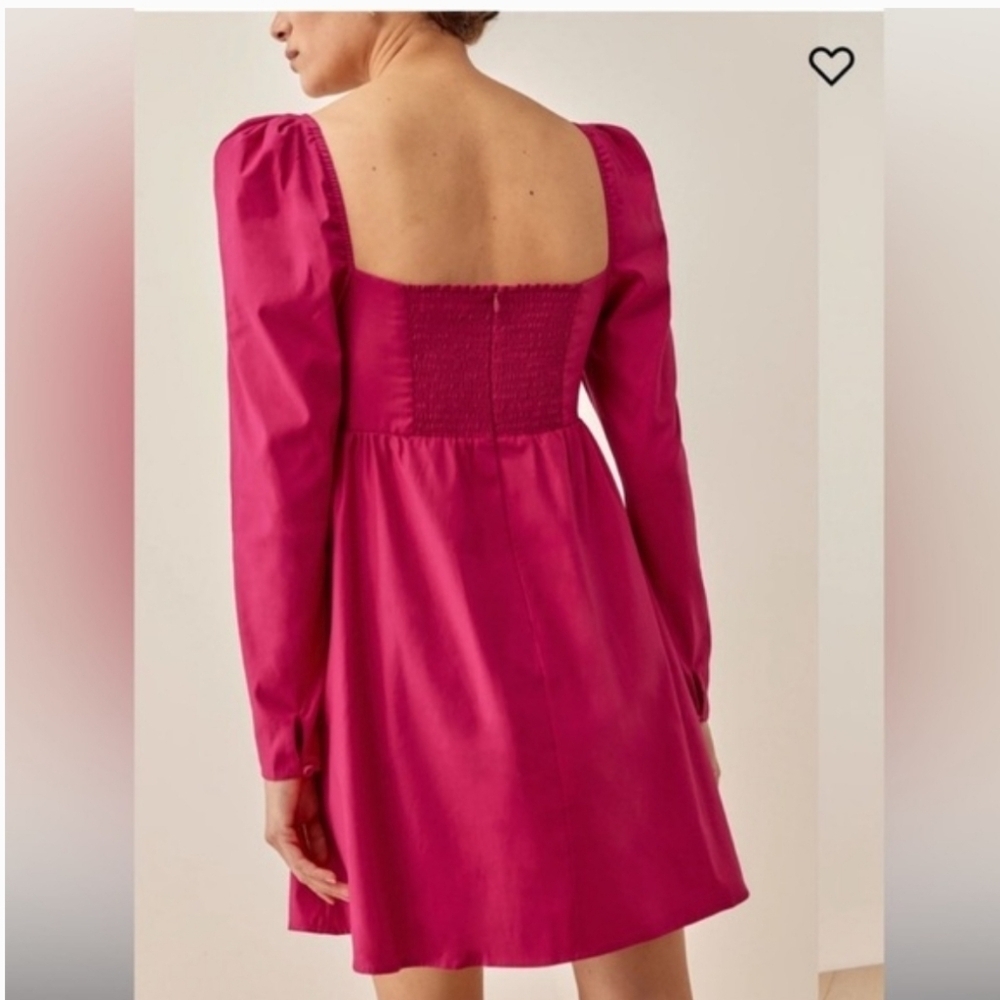 Reformation Kenzi Babydoll Sweatheart Neckline Mini Dress Rhubarb Pink Feminine - Picture 2 of 9